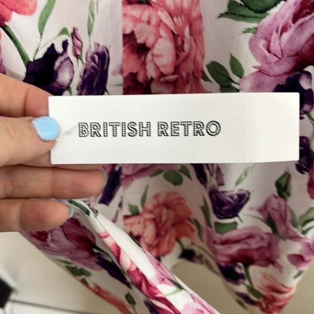 New British Retro White Rose Puffed Sleeve Dress Women Size UK 14 / US 10 - Picture 7 of 9